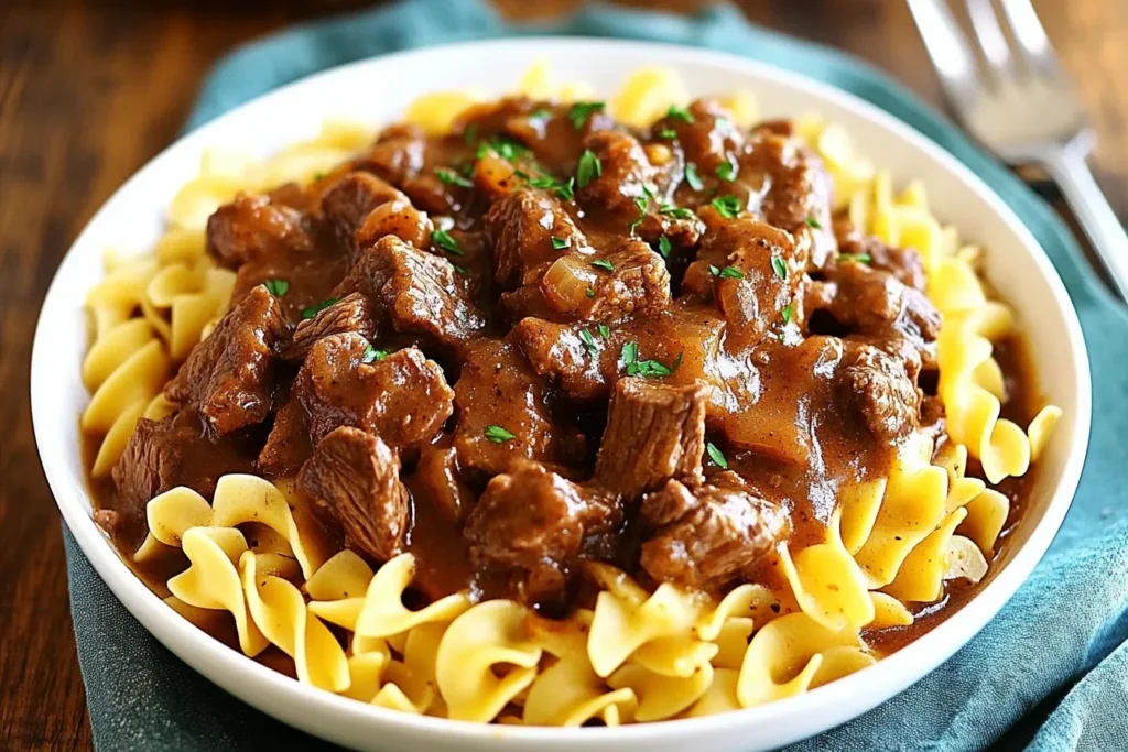 Crockpot Beef Tips and Noodles